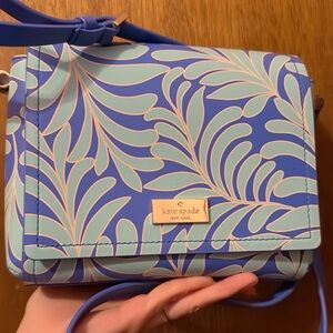 Kate Spade Blue  Leaf Pattern Crossbody Bag
